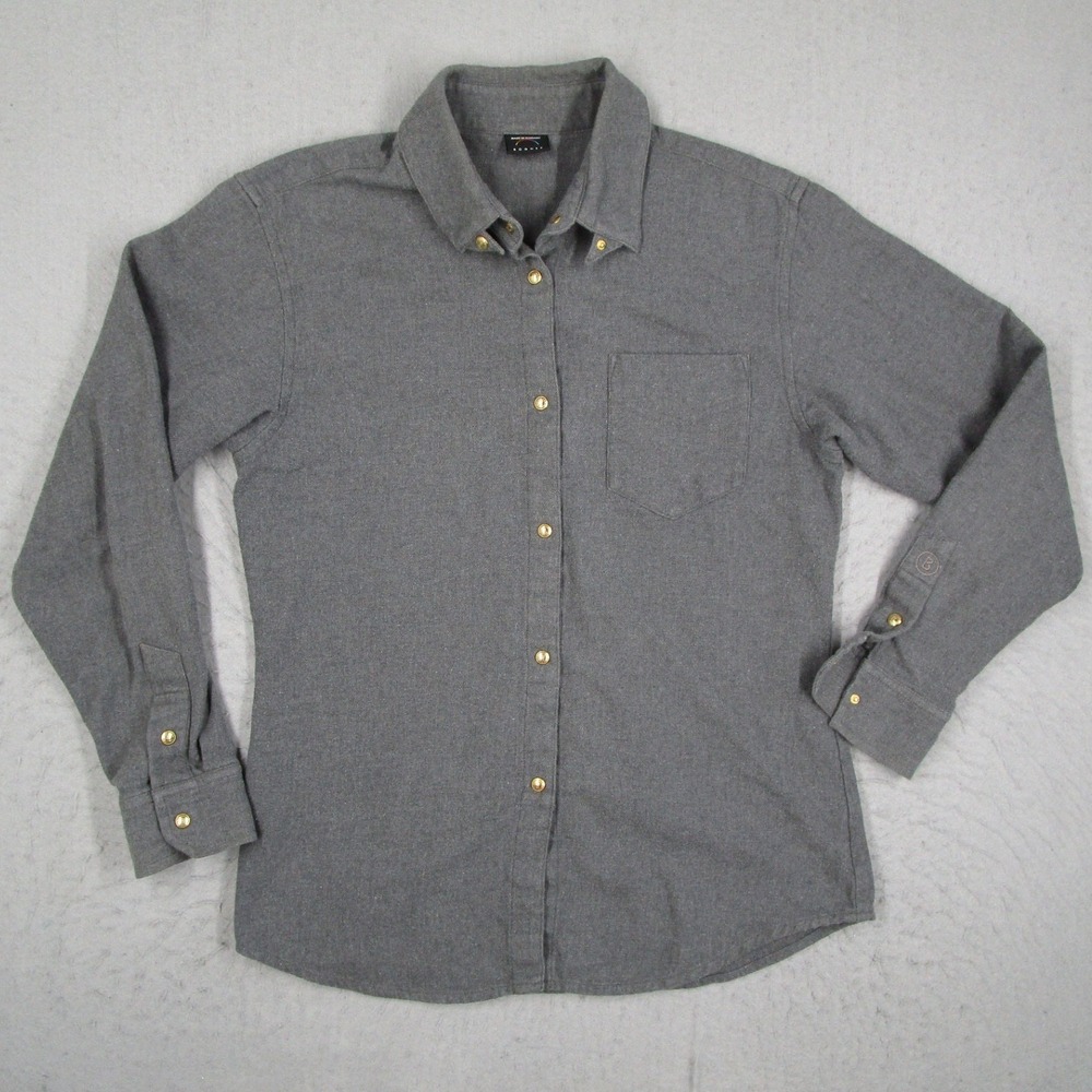 Bogner Womens Grey Cotton Flannel Button Down Shirt Gold Logo Buttons Size 36